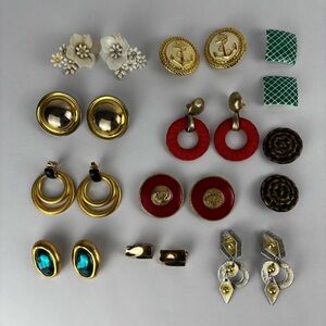 Lot of 11 Vintage Clip-on Earrings Gold Tone Dangle Unique